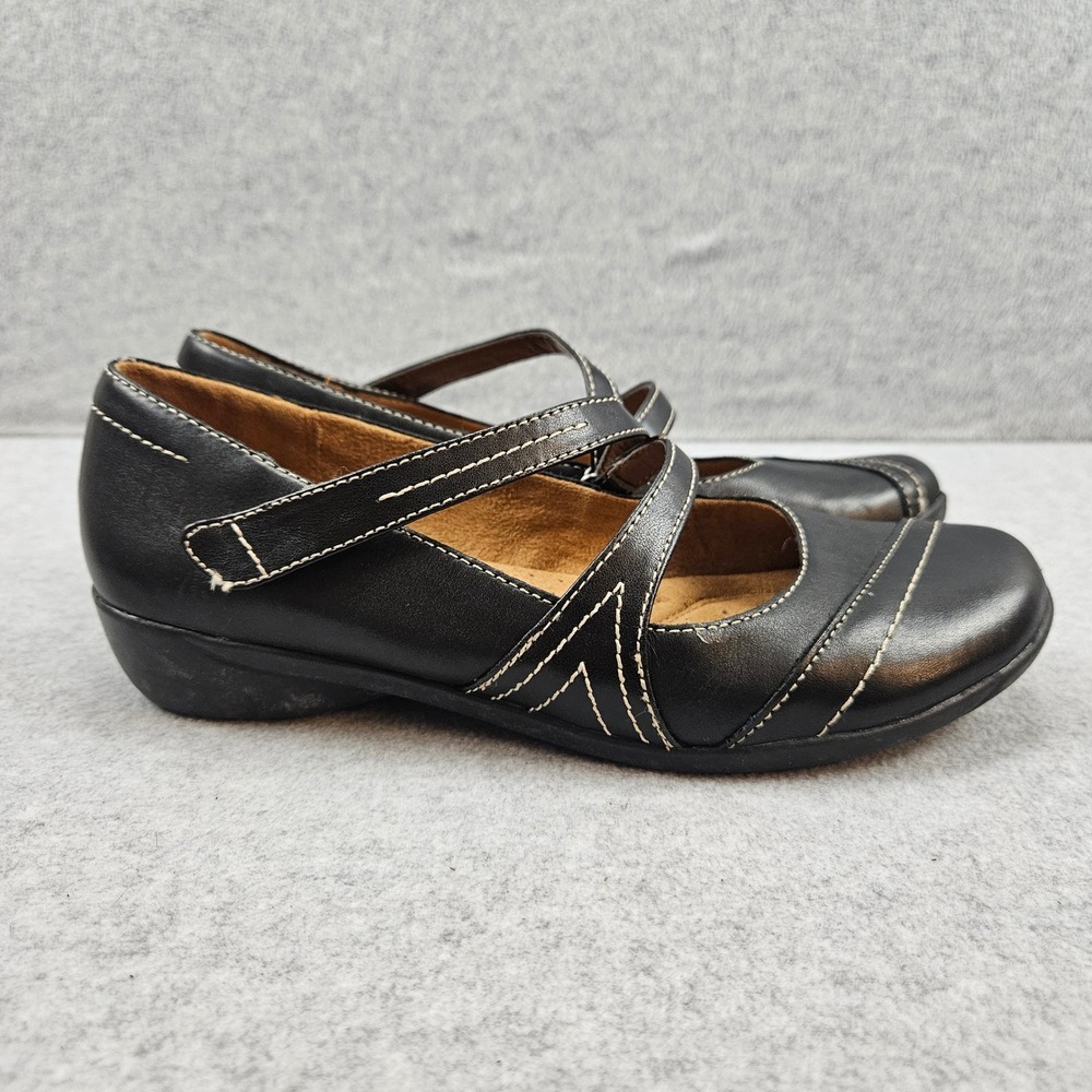 NATURALIZER Nelson Flats Women 7.5M Black Leather Mary Jane Comfort Work Shoes